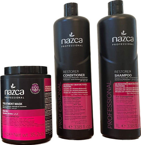 KIT Treatment and Restore Nazca Corolla Beauty Supply Shampoo 1L-33.8 fl, Mask 1kg - 35.2oz Conditioner 1L-33.8fl,