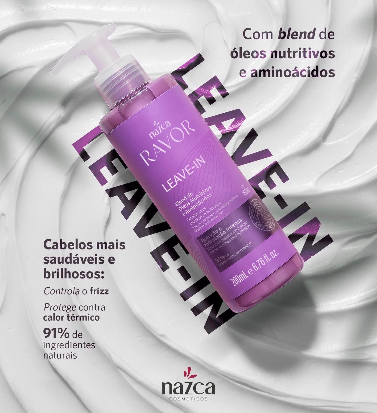 Nazca Ravor Leave-In Conditioner 200ml – Deep Hydration Hair Cream with Amino Acids & Nutritive Oils | Anti-Frizz, Shine & Damage Repair | 91% Natural Igredients 