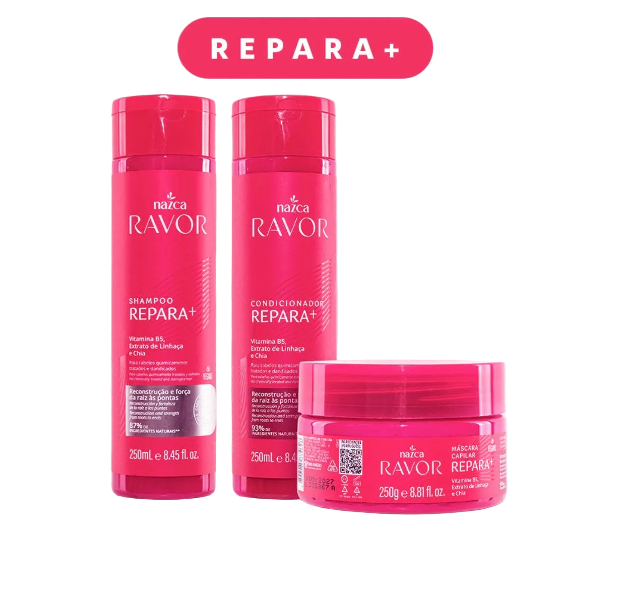 Nazca Ravor Repara+ Repair & Strength Kit – Shampoo 250ml + Conditioner 250ml + Hair Mask 250g