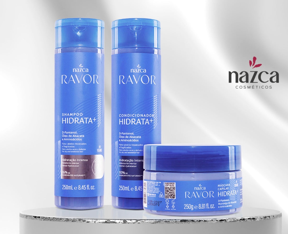 Nazca Ravor Hidrata+ Hair Hydration Kit – Moisturizing Shampoo, Conditioner and Deep Repair Hair Mask with D-Panthenol, Avocado Oil & Amino Acids for Dry, Damaged and Chemically Treated Hair