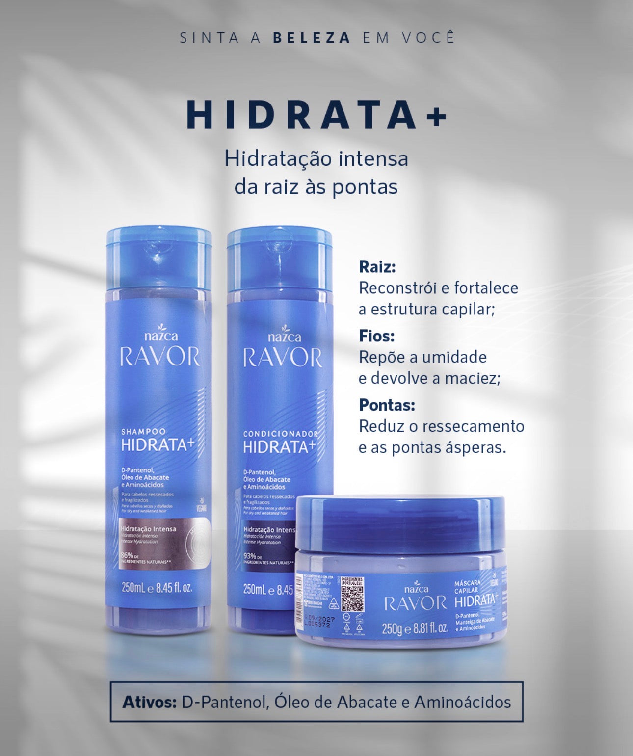 Nazca Ravor Hidrata+ Hair Hydration Kit – Moisturizing Shampoo, Conditioner and Deep Repair Hair Mask with D-Panthenol, Avocado Oil & Amino Acids for Dry, Damaged and Chemically Treated Hair