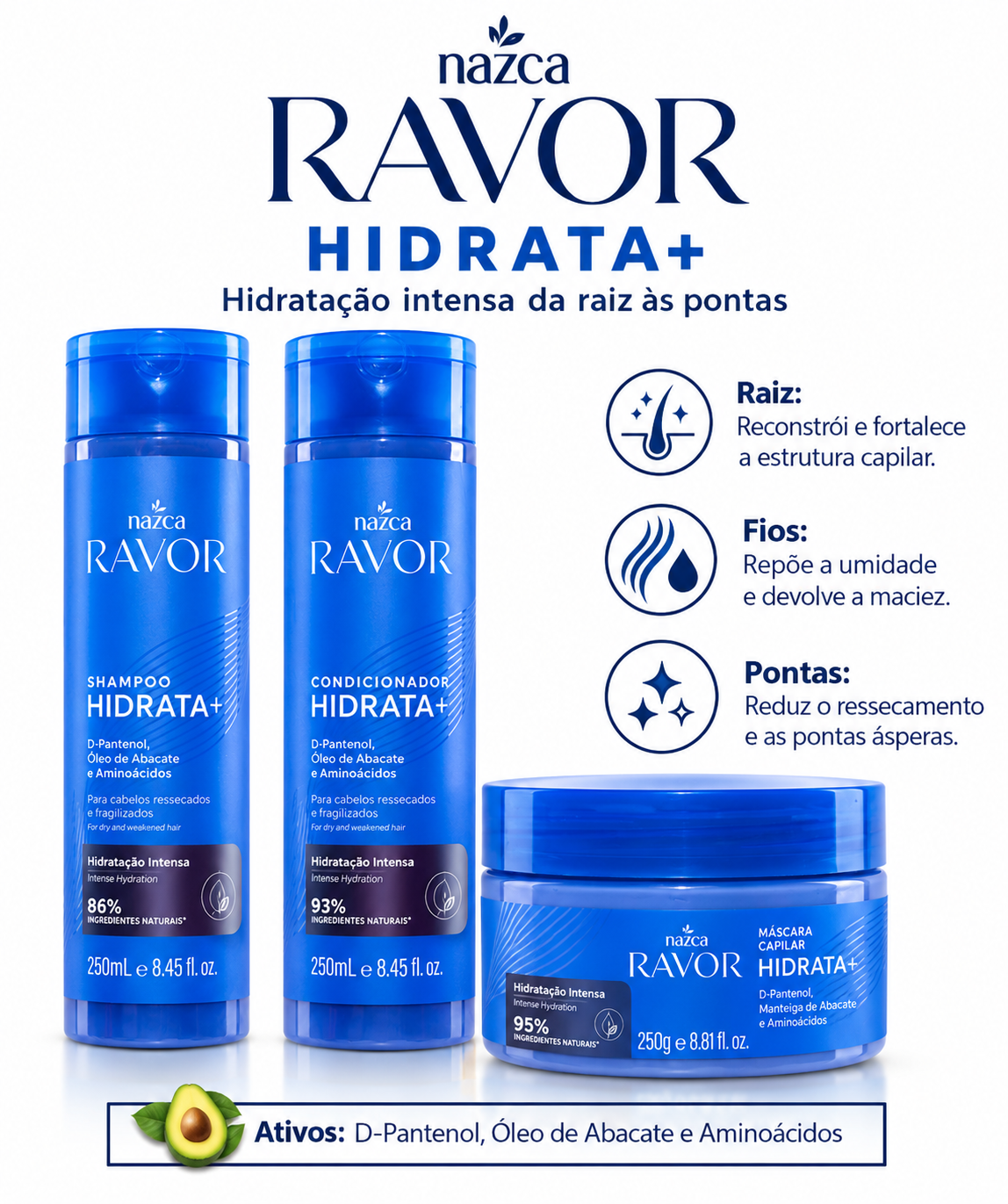 Ravor Hidrata + Kit – Shampoo + Condicionador + Máscara | Nazca
