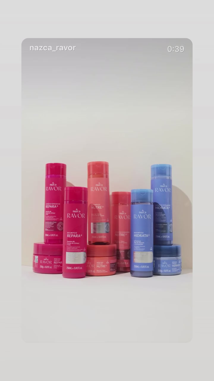 Nazca Ravor Repara+ Hair Repair Kit – Shampoo, Conditioner & Deep Treatment Mask | Vitamin B5, Flaxseed & Chia | Brazilian Hair Care for Damaged